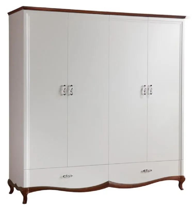 Neue Ware Casa Padrino armario de dormitorio Art Nouveau de lujo blanco alto brillo / marrón 204,4 x 62,5 x A. 209,5 cm - Armario de madera maciza con 4 puertas y 2 cajones - Muebles de Dormitorio
