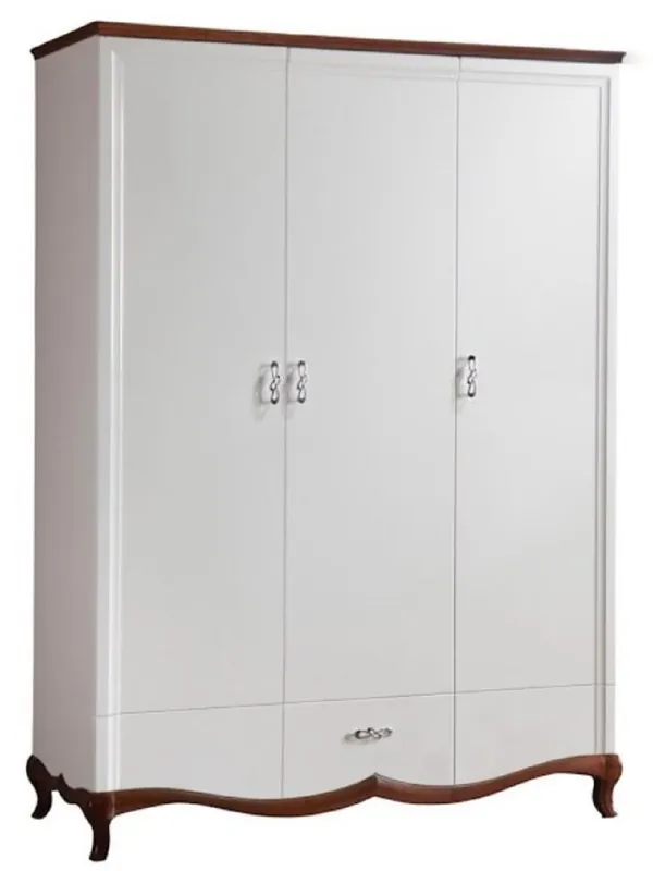 Online Kaufen Casa Padrino armario de dormitorio Art Nouveau de lujo blanco alto brillo / marrón 164,2 x 62,5 x A. 209,5 cm - Armario de madera maciza con 3 puertas y cajón - Muebles de Dormitorio
