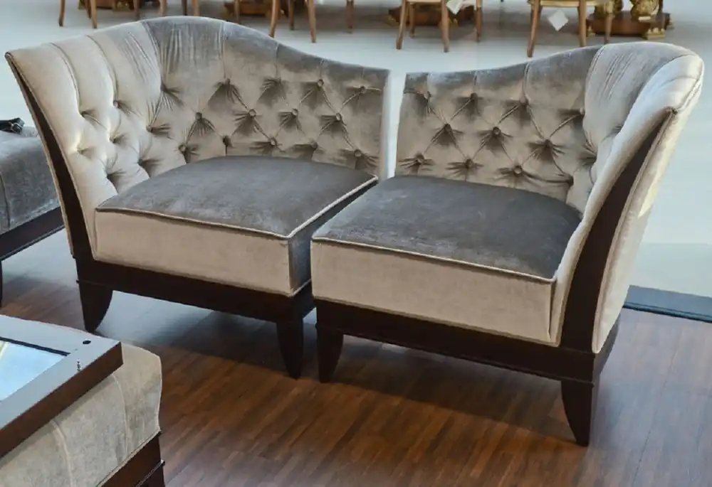Sale Casa Padrino conjunto de sillón de salón de lujo plata gris / marrón oscuro - 2 sillones neoclásicos con tela de terciopelo noble - Muebles de salón en estilo neoclásico