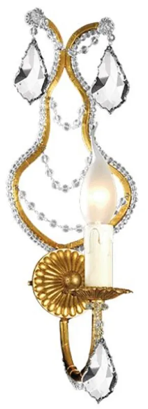 Kracherpreis Casa Padrino lámpara de pared de cristal barroco de lujo oro 14 x 15 x A. 38 cm - Elegante lámpara de pared de metal con noble cristal de Bohemia - Luces Barrocos