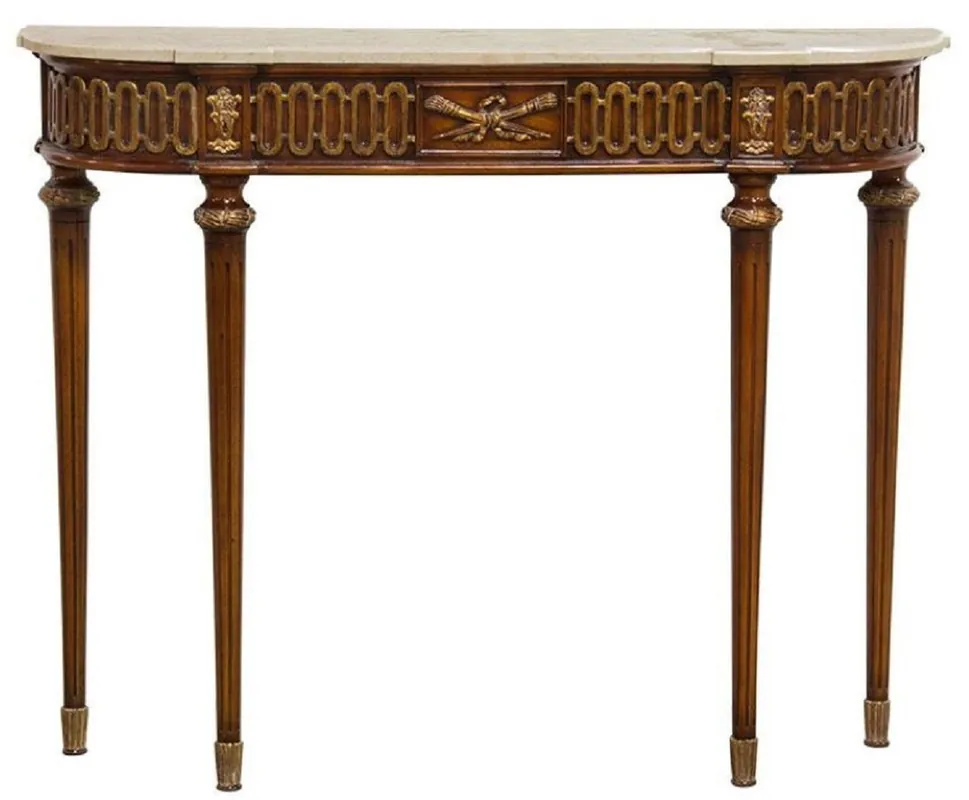 Casa Padrino consola barroco de lujo marrón / oro / crema - Consola de madera maciza hecha a mano con elegantes decoraciones y tapa de mármol - Muebles Barrocos Bestseller