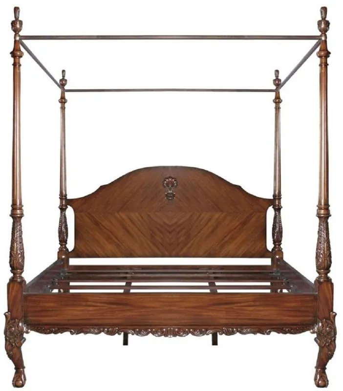 Zertifiziert Casa Padrino cama doble barroco de lujo marrón oscuro - Cama de madera maciza hecha a mano - Muebles de dormitorio de estilo barroco - Noble y Magnífico