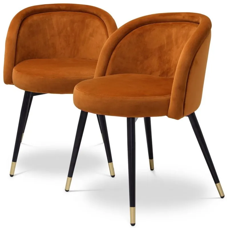 Casa Padrino conjunto de sillas de comedor de lujo naranja / negro / latón 57,5 x 58 x A. 77 cm - Sillas de comedor nobles - Muebles de comedor de lujo Zertifiziert