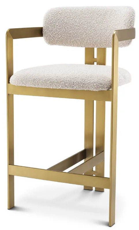 Casa Padrino silla de bar de lujo crema / latón 53 x 44,5 x A. 97 cm - Taburete de bar acolchado de acero inoxidable - Muebles de bar de lujo Neue Kollektion