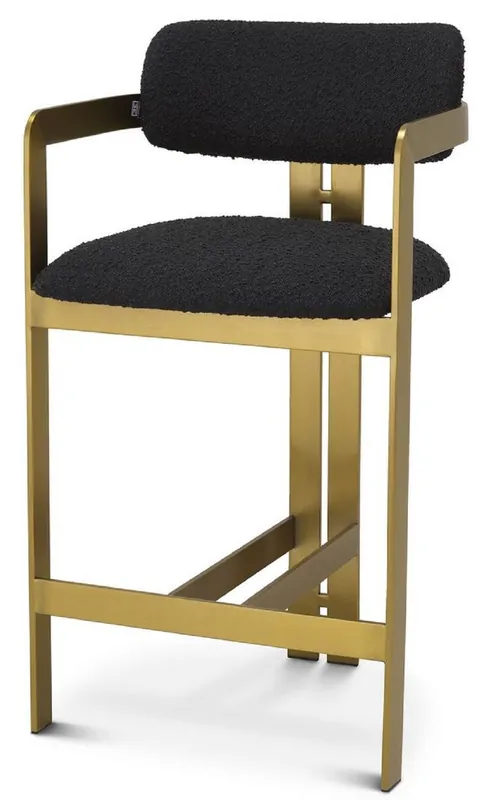 Expressversand Casa Padrino silla de bar de lujo negro / latón 53 x 44,5 x A. 97 cm - Taburete de bar acolchado de acero inoxidable - Muebles de bar de lujo