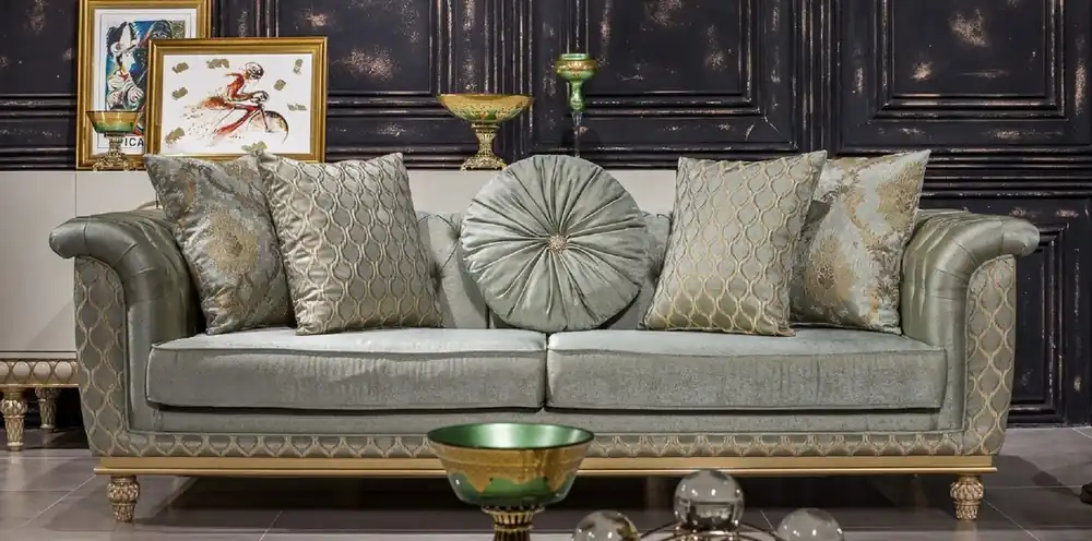 Casa Padrino sofá barroco de lujo turquesa / oro - Sofá de salón hecho a mano en estilo barroco - Muebles de salón barrocos - Noble y Magnífico Letzte Chance