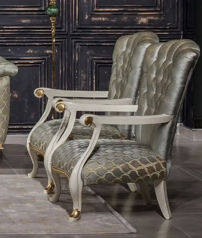 Casa Padrino sillón barroco de lujo turquesa / blanco / oro - Elegante sillón de salón con patrón - Muebles de salón en estilo barroco Preisknaller