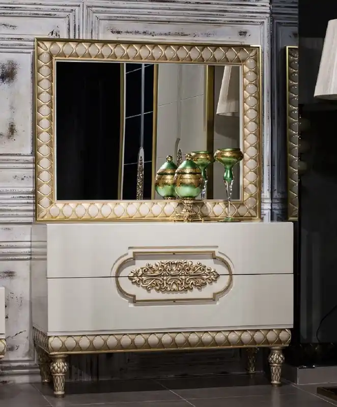 Casa Padrino cómoda de dormitorio barroco de lujo con espejo blanco / oro - Muebles de dormitorio barrocos hechos a mano Sonderaktion