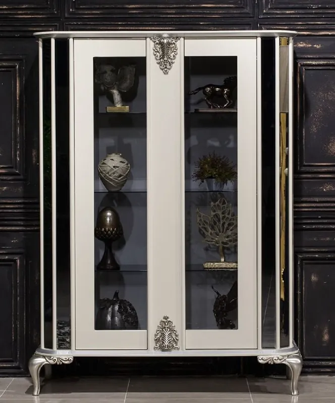 Geprüft Casa Padrino vitrina barroco de lujo blanco / plata - Vitrina de madera maciza con espejo con 2 puertas - Magníficos muebles barrocos