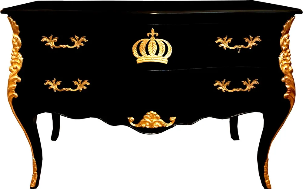 Preis Gesenkt Pompöös by Casa Padrino cómoda barroca con 2 cajones y tapa de cristal negro / dorado - cómoda barroca Pompöös diseñada por Harald Glööckler