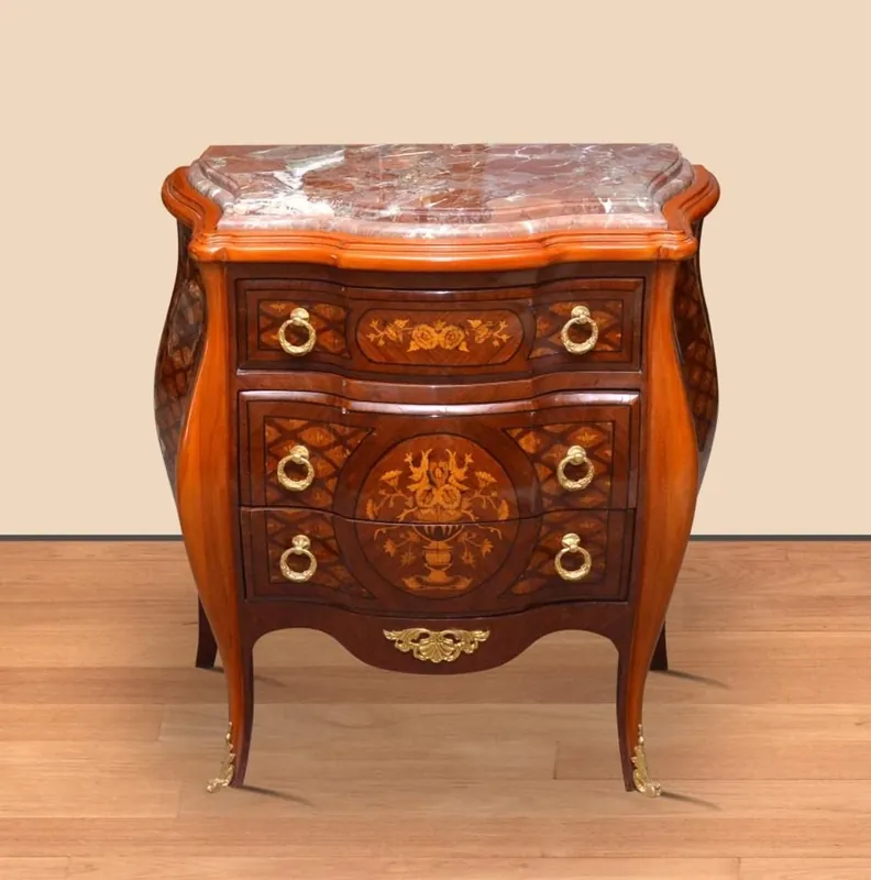 Cómoda barroca Casa Padrino marrón / oro 85 x 45 x H. 85 cm - cómoda de madera maciza hecha a mano con 3 cajones y tapa de mármol - muebles barrocos Nur Für Kurze Zeit