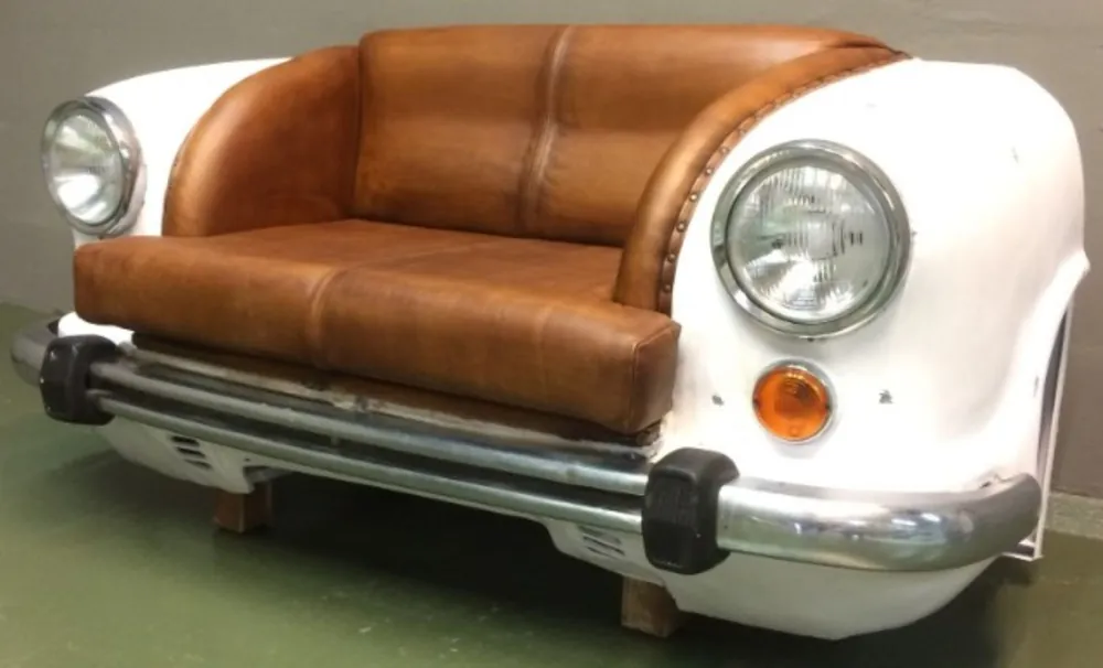 Versand Am Gleichen Tag Casa Padrino sofá automóvil de diseño coñac / blanco / plata 158 x 70 x A. 83 cm - Sofá de sala de estar en el diseño del automóvil - Muebles automóvil de sala de estar