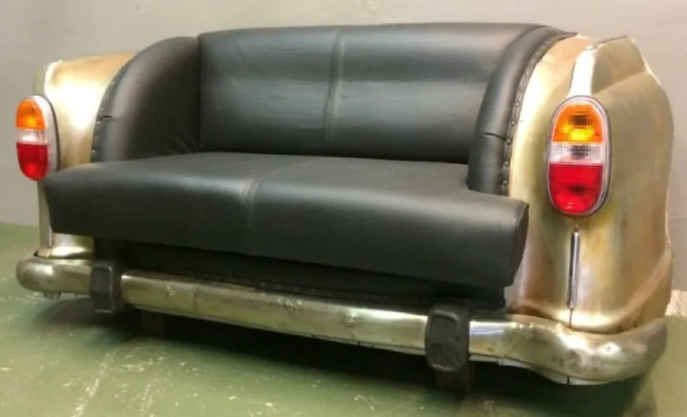Billig Casa Padrino sofá automóvil de diseño negro / oro / plata 163 x 70 x A. 78 cm - Sofá de sala de estar en el diseño del automóvil - Muebles automóvil de sala de estar