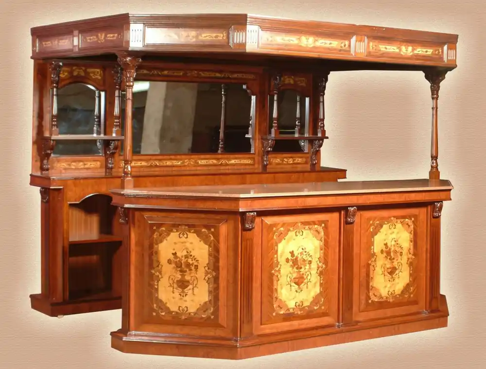 Casa Padrino barra de madera maciza de lujo con techo y mostrador con encimera de mármol marrón 266,7 x 188 x A. 213,7 cm - Barra hecho a mano en estilo tradicional inglés - Muebles de Bar Angebot