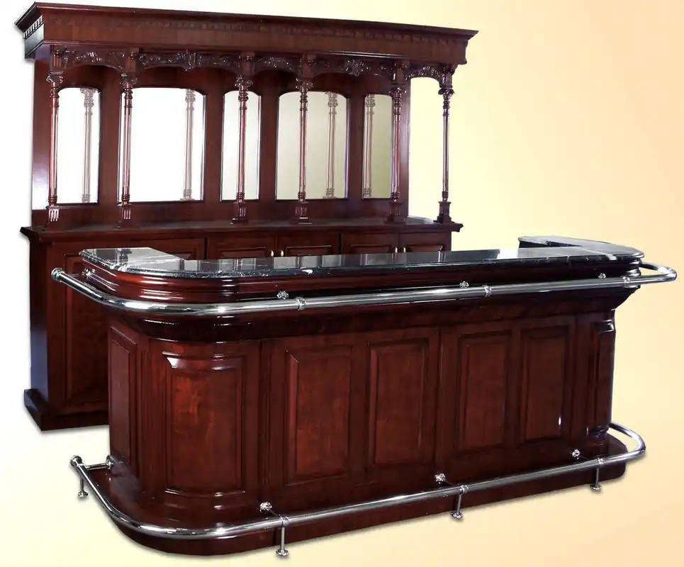 Sonderaktion Casa Padrino coctelería de lujo con tapa de mármol marrón oscuro / negro / plata 279,4 x A. 223,5 cm - Barra de cócteles de madera maciza - Muebles de Bar - Muebles de Hotel y Restaurante