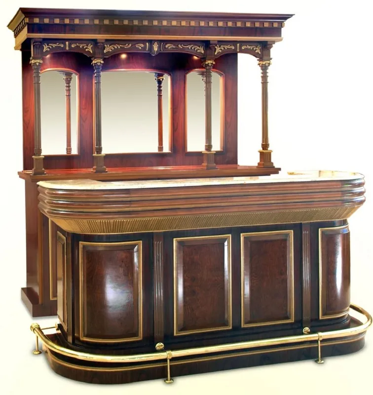 Casa Padrino barra de vinos de lujo marrón / marrón oscuro / crema / oro 200,7 x A. 218,4 cm - Barra de madera maciza con iluminación y encimera de mármol - Muebles de Bar Neuheit