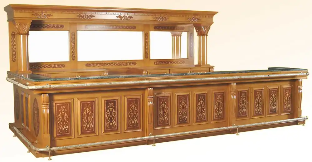 Casa Padrino barra de madera maciza de lujo con encimera de mármol y lavabo doble marrón claro / marrón / verde 515,6 x A. 223,5 cm - Muebles de bar en estilo retro Knallerangebot