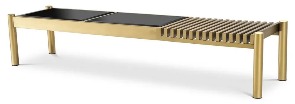 Casa Padrino mesa de centro de lujo latón / negro 180 x 44 x A. 35,5 cm - Mesa de salón de acero inoxidable con tapas de vidrio - Muebles de Salón - Muebles de Lujo Sichere Zahlung