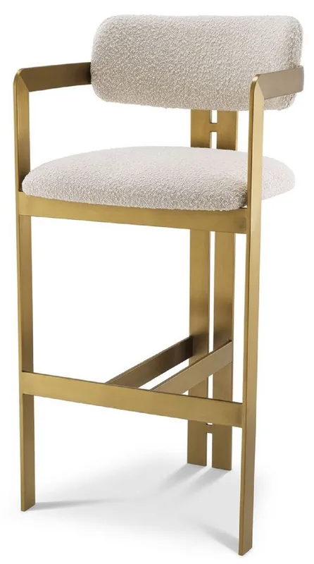 Casa Padrino silla de bar de lujo crema / latón 53 x 44,5 x A. 107 cm - Taburete de bar acolchado de acero inoxidable - Muebles de bar de lujo Ausverkauf