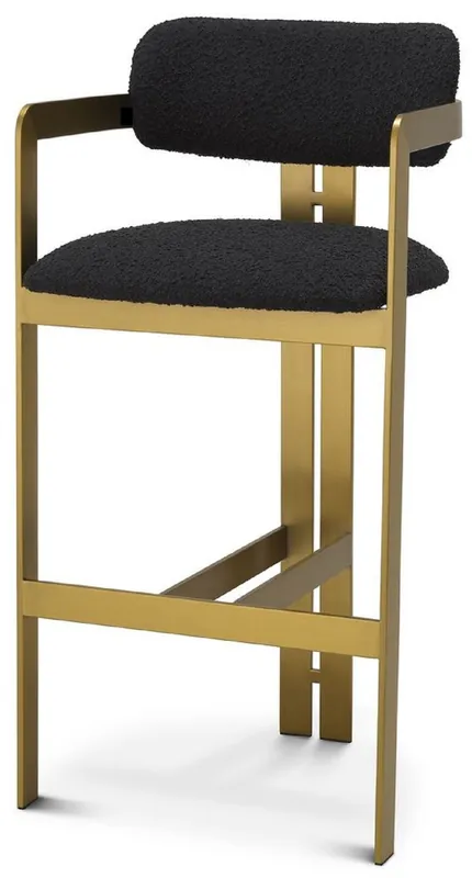 Casa Padrino silla de bar de lujo negro / latón 53 x 44,5 x A. 107 cm - Taburete de bar acolchado de acero inoxidable - Muebles de bar de lujo Schnäppchen