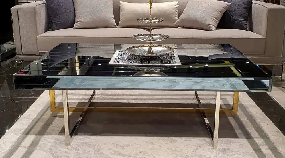 Casa Padrino mesa de centro de lujo plata / oro 120 x 60 x A. 43 cm - Mesa de salón con espejo - Muebles de salón de lujo con espejo Markenware