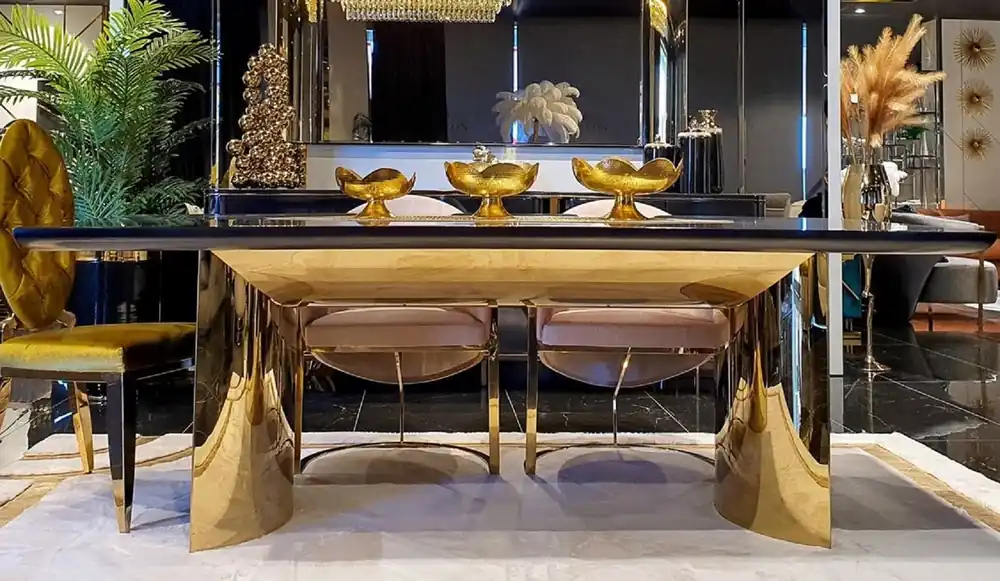Markenware Casa Padrino mesa de comedor de lujo negro / oro 200 x 100 x A. 78 cm - Mesa de comedor moderna con tapa de vidrio - Muebles de comedor de lujo