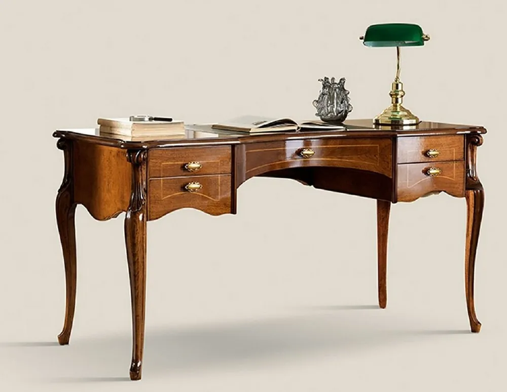 Casa Padrino escritorio art nouveau de lujo marrón / oro / verde - Mesa de oficina de caoba con 5 cajones - Mobiliario de Oficina Barroco y Art Nouveau - Hecho en Italia Sonderangebot