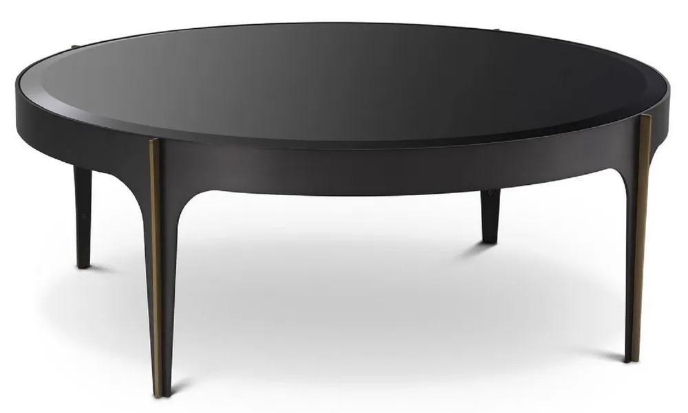 Direkt Vom Hersteller Casa Padrino mesa de centro de lujo bronce / latón / negro Ø 94 x A. 34,5 cm - Mesa de salón redonda de acero inoxidable con tapa de vidrio - Muebles de salón de lujo