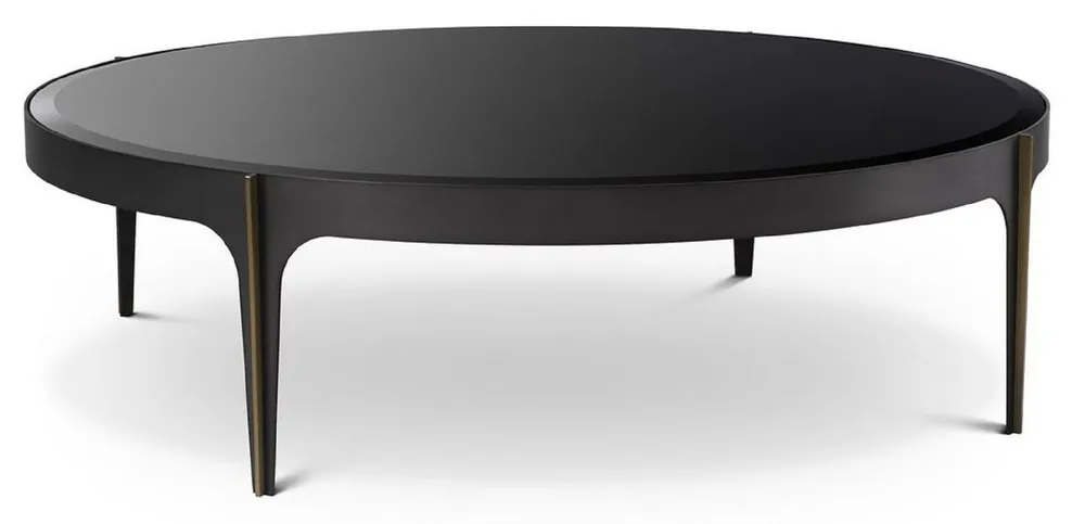 Bestseller Casa Padrino mesa de centro de lujo bronce / latón / negro Ø 124 x A. 34,5 cm - Mesa de salón redonda de acero inoxidable con tapa de vidrio - Muebles de salón de lujo