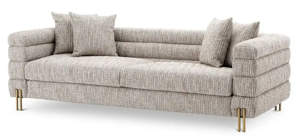 Preiswert Casa Padrino sofá de lujo con cojines beige / latón 230 x 97 x A. 69 cm - Sofá de Salón - Sofá de Hotel - Muebles de Lujo