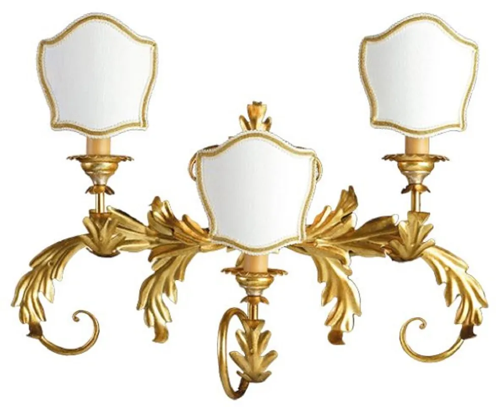 Preisreduziert Casa Padrino lámpara de pared barroco de lujo oro / blanco 55 x 17 x A. 42 cm - Lámpara de pared de metal hecha a mano con pantallas - Lámparas de pared barrocos