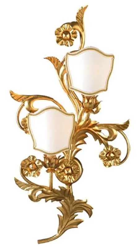 Casa Padrino lámpara de pared barroco de lujo oro / blanco 35 x 14 x A. 67 cm - Lámpara de pared de metal hecha a mano con pantallas - Lámparas de pared barrocos Neue Kollektion