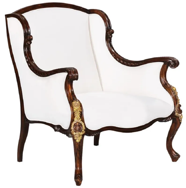 Abverkauf Casa Padrino sillón barroco de lujo blanco / marrón oscuro / oro - Magnífico sillón de salón en estilo barroco - Muebles de salón barrocos - Noble y Magnífico