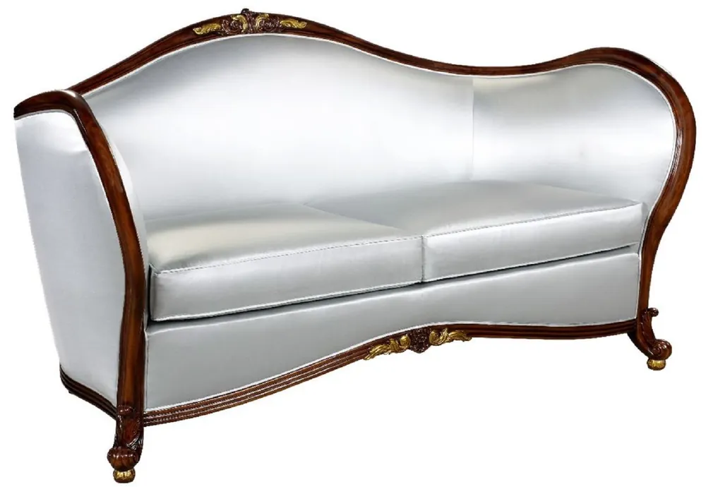 Casa Padrino sofá barroco de lujo plata / marrón oscuro / oro - Magnífico sofá de sala de estar de estilo barroco - Muebles de salón barrocos - Noble y Magnífico Knallerangebot