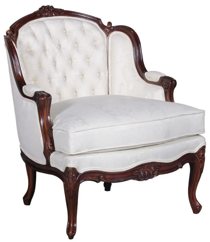 Direkt Vom Hersteller Casa Padrino sillón barroco de lujo con patrón elegante blanco / marrón oscuro - Sillón de salón en estilo barroco - Muebles de salón barrocos - Noble y Magnífico