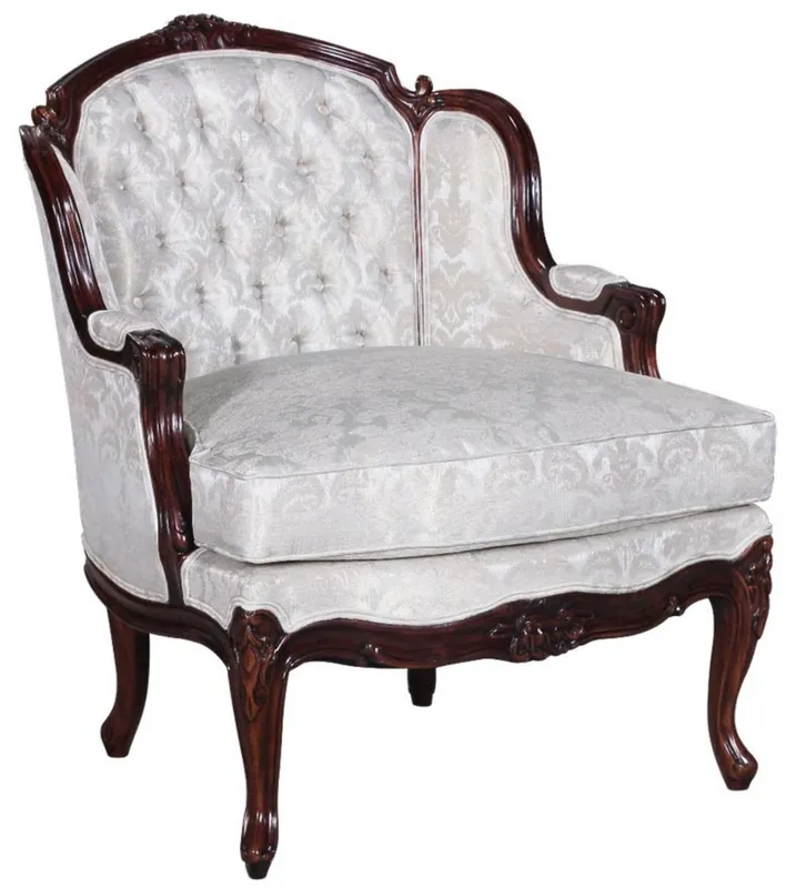 Neu Casa Padrino sillón barroco de lujo con patrón elegante plata / marrón oscuro - Sillón de salón en estilo barroco - Muebles de salón barrocos - Noble y Magnífico