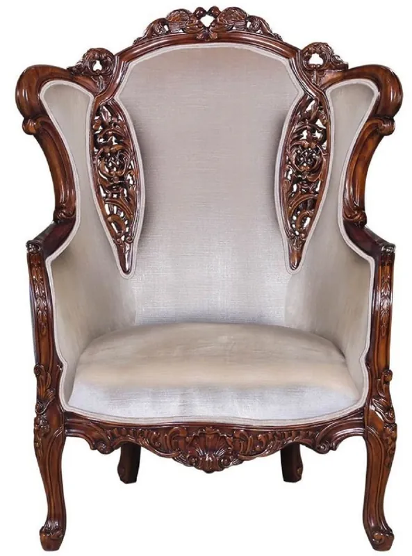 Direktkauf Casa Padrino sillón de orejas barroco de lujo plata / marrón - Magnífico sillón de salón en estilo barroco - Muebles Barrocos