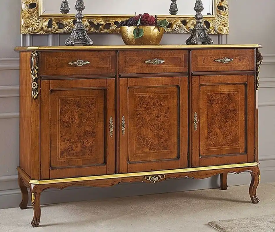 Sonderaktion Casa Padrino aparador de caoba barroco de lujo marrón / oro - Mueble noble de madera maciza con 3 cajones y 3 puertas - Muebles Barrocos - Calidad de Lujo - Hecho en Italia