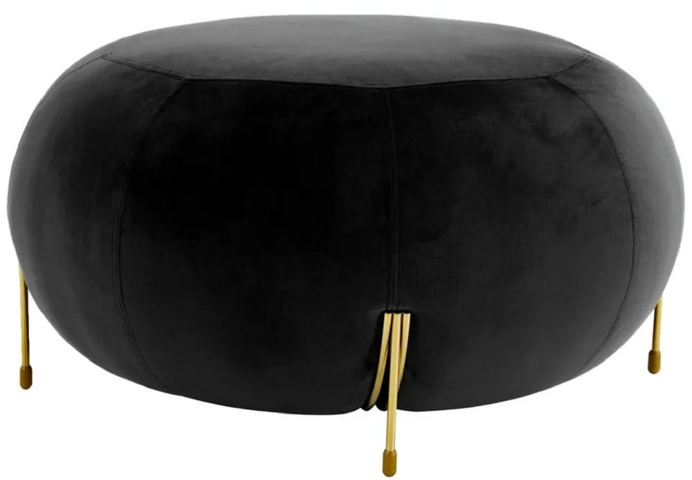 Sonderaktion Casa Padrino taburete redondo de terciopelo de lujo negro / oro Ø 80 x A. 40 cm - Taburete redondo moderno - Taburete de salón - Muebles de salón modernos
