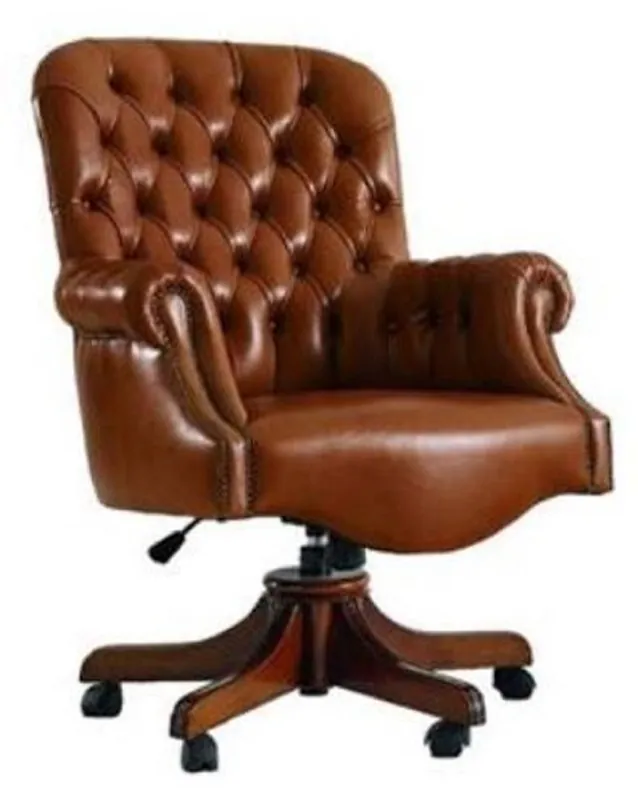 Neu Im Sortiment Casa Padrino silla de oficina Chesterfield de lujo marrón 78 x 80 x A. 110-120 cm - Silla de escritorio ajustable en altura con piel genuina - Muebles Chesterfield Oficina