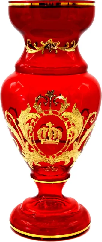 Angebot Pompöös by Casa Padrino jarrón de lujo con baño de oro de 24 quilates rojo / oro Ø 14 x A. 30,5 cm - Florero Pompöös diseñado por Harald Glööckler