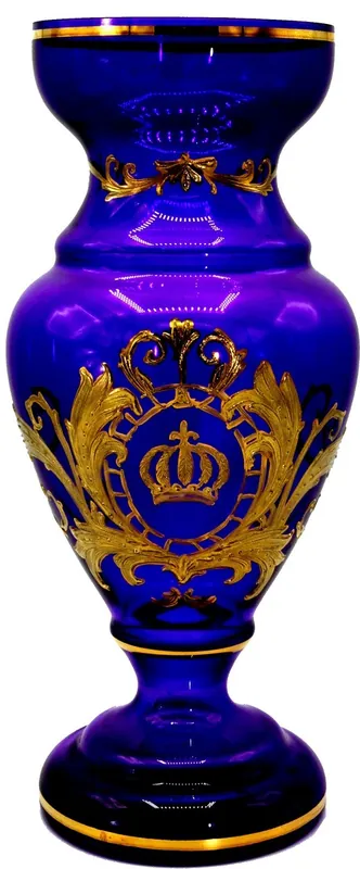 Geprüft Pompöös by Casa Padrino jarrón de lujo con baño de oro de 24 quilates púrpura / oro Ø 14 x A. 30,5 cm - Florero Pompöös diseñado por Harald Glööckler