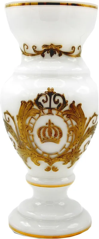 Pompöös by Casa Padrino jarrón de lujo con baño de oro de 24 quilates blanco / oro Ø 14 x A. 30,5 cm - Florero Pompöös diseñado por Harald Glööckler Knallerangebot