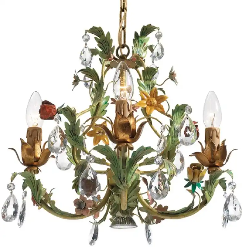 Expressversand Casa Padrino araña de luces Art Nouveau de lujo de cristal rosas y flores verde / multicolor Ø 60 x A. 60 cm - Arañas de Luces de Salón Barroco y Art Nouveau