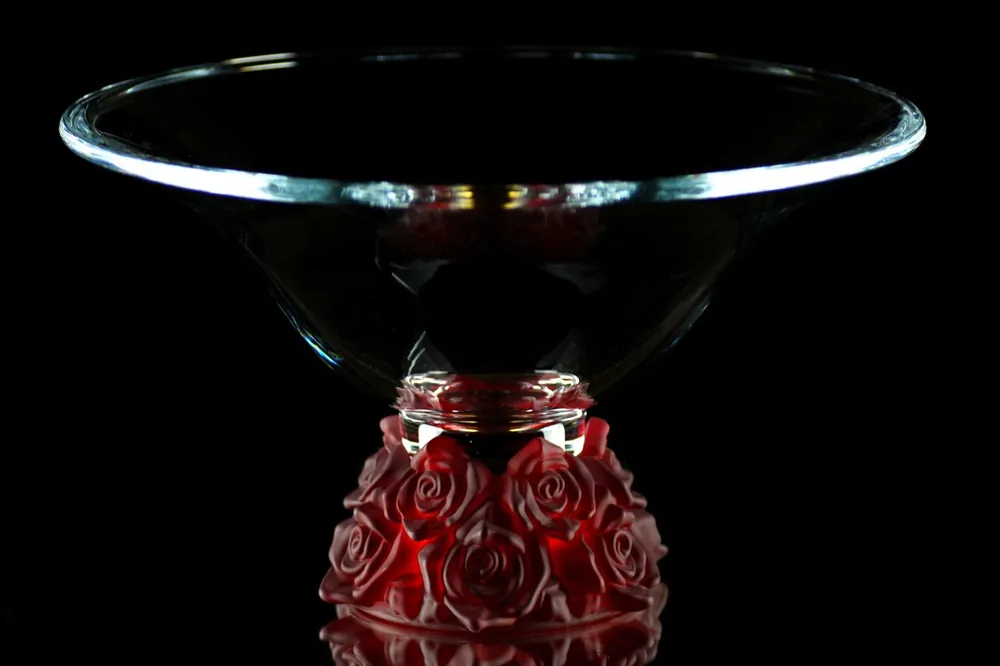 Highlight Casa Padrino cuenco de cristal de lujo copa de cristal con rosas rojas Ø 35,5 x H. 20 cm - frutero redondo - cuenco decorativo - colección de lujo