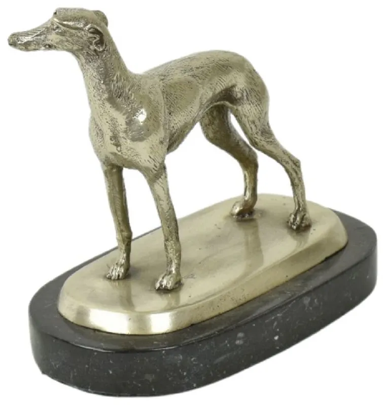 Casa Padrino figura decorativa de bronce de lujo galgo plata / negro 22 x 13 x A. 19 cm - Escultura de bronce con base de mármol - Figura de decoración - Accesorios de decoración Echt