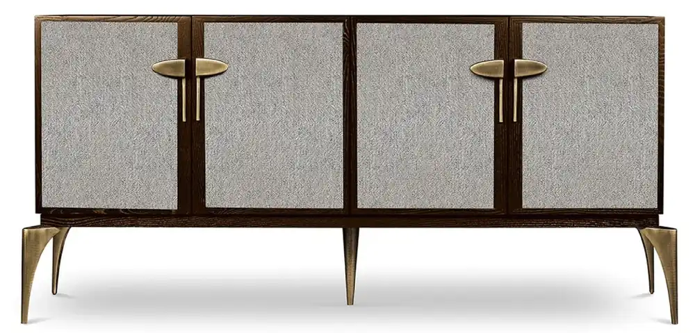 Casa Padrino aparador de diseño marrón / gris / latón 192 x 46 x A. 90 cm - Mueble de madera maciza con 4 puertas - Muebles de salón - Muebles de hotel - Colección de Lujo Knallerangebot