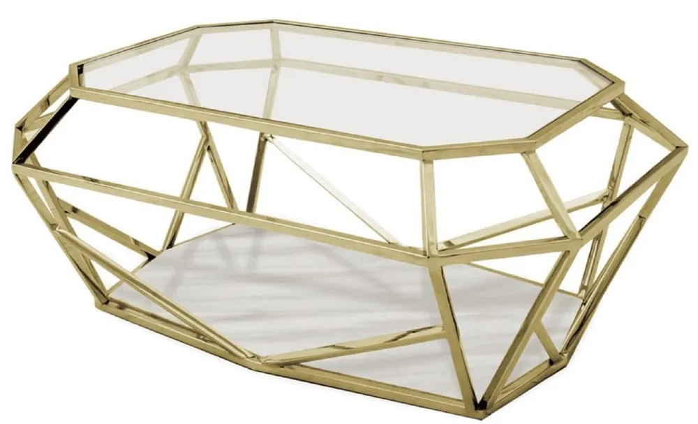 Kracherpreis Casa Padrino mesa de centro de lujo oro / blanco 100 x 70 x A. 41 cm - Mesa de salón moderna con tapa de vidrio y mármol - Muebles de Salón