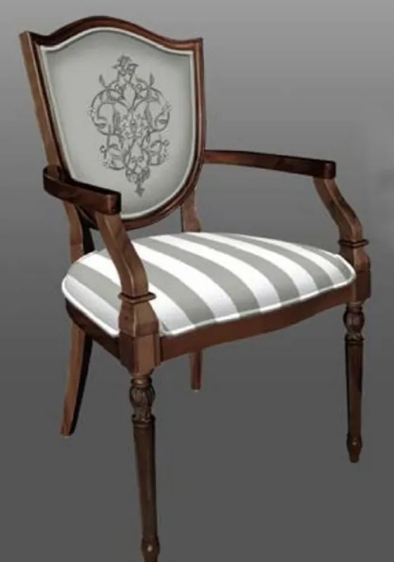 Highlight Casa Padrino silla de comedor Art Deco con reposabrazos gris / blanco / marrón - Silla de madera maciza a rayas con patrón elegante - Muebles de Comedor Art Deco