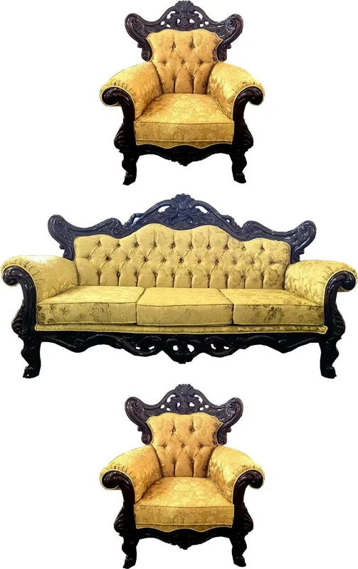 Preisknaller Casa Padrino conjunto de sala de estar barroco de lujo oro con patrón / marrón oscuro - 1 Sofá Barroco y 2 Sillones Barrocos - Muebles de salón en estilo barroco - Noble y Magnífica
